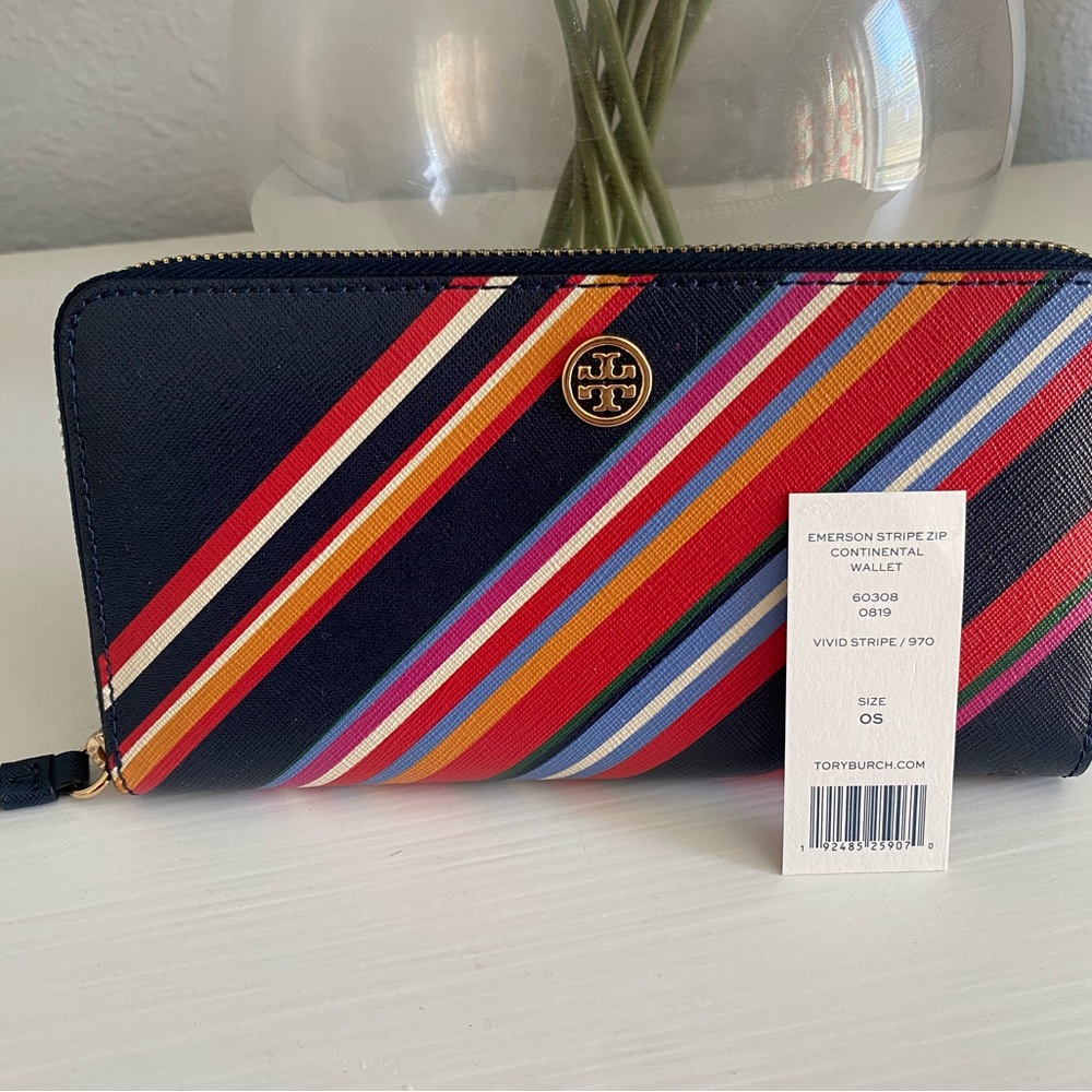 NWT TORY BURCH EMERSON STRIPE CONTINENTAL LONG WALLET